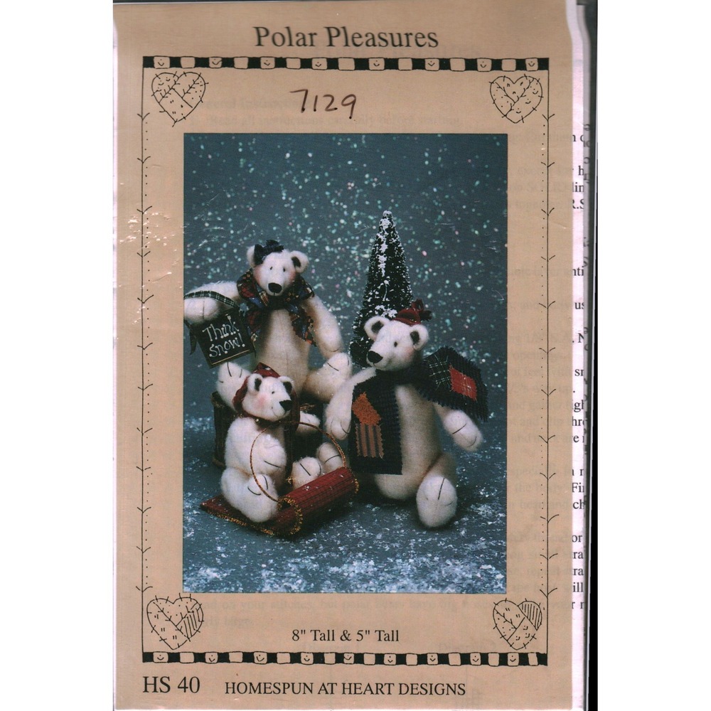 Homespun At Heart Polar Pleasures Polar Bear Sewing Pattern HS 40 Vintage 1995